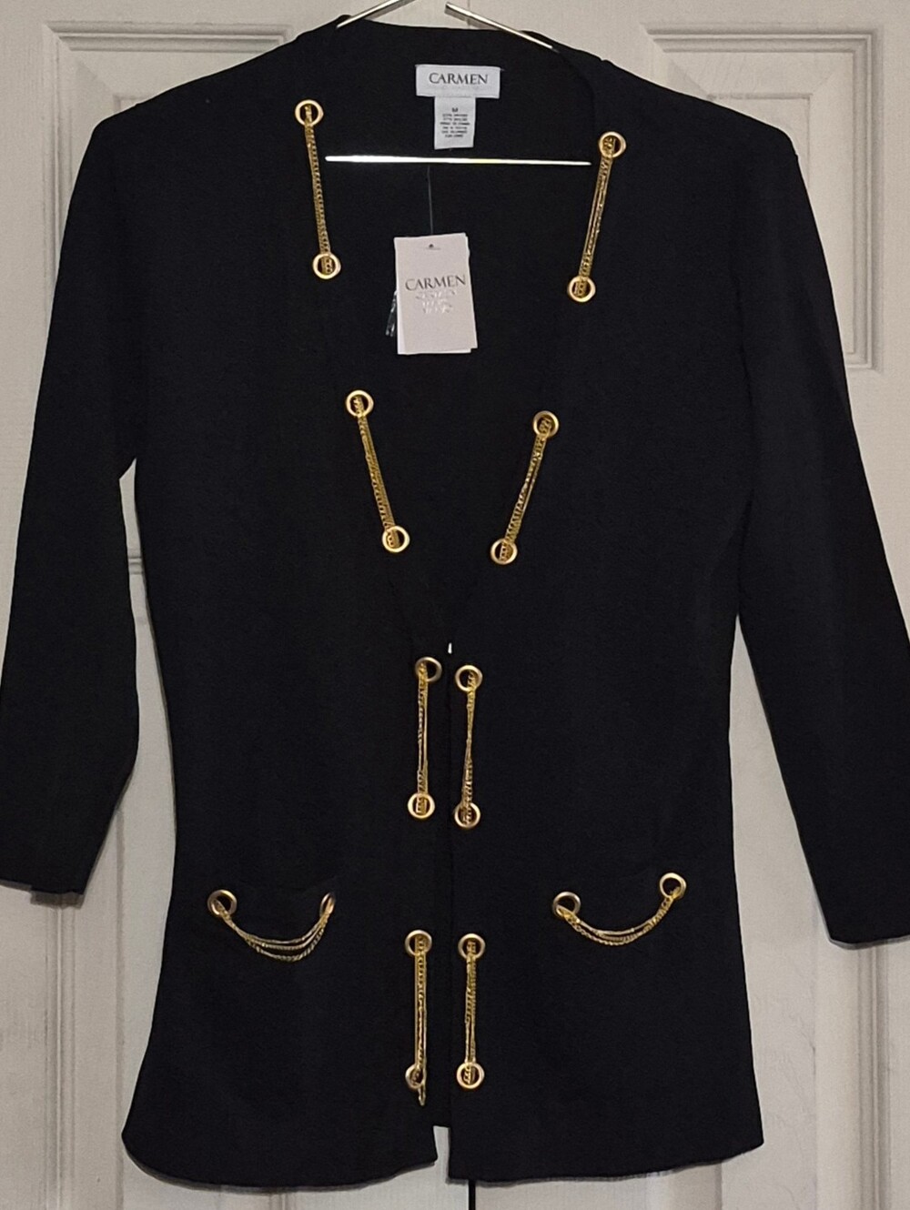 Carmen Black Tunic Jacket with Gold Chain Trim